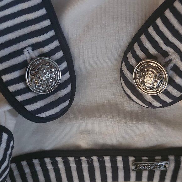 St. John Yellow Label Pull over top White Dark Striped Plaque Size S Small - Picture 5 of 9